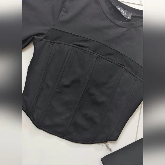 New! Akira Long Sleeve Mesh Corset Inspired Cropped Tie Back Top - Picture 2 of 12